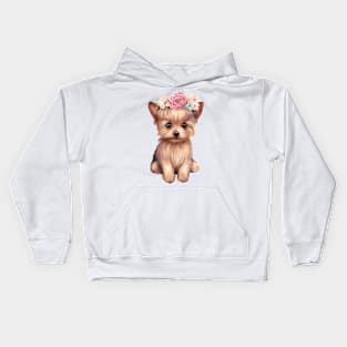 Watercolor Yorkshire Terrier Dog with Head Wreath Kids Hoodie